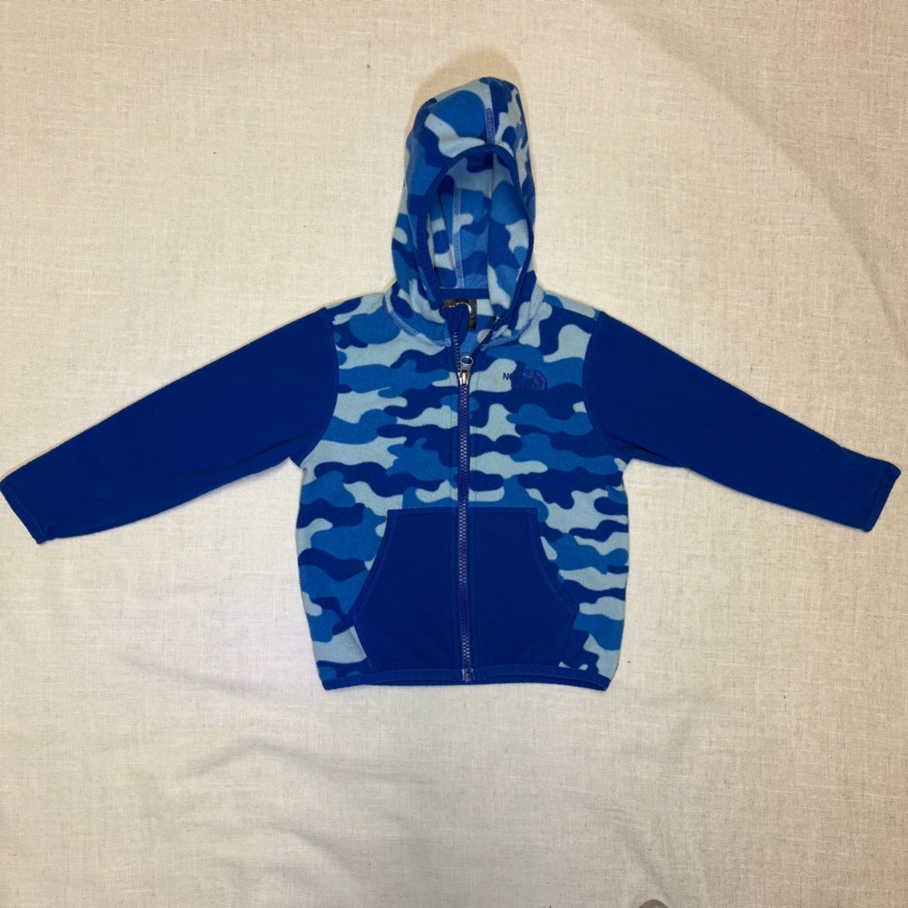 The North Face Boys 18-24 Month Glacier Camo Zip Up Hoodie Blue Fleece - Picture 2 of 14